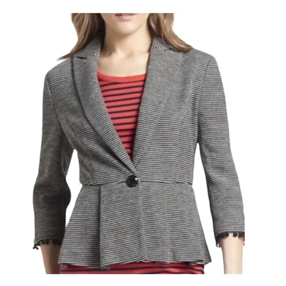 Tabitha Peplum Knit Black White Jacket Anthropologie - Picture 2 of 5